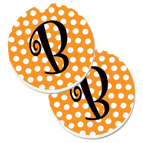 Carolines Treasures Monogram Initial B Orange Polkadots Cup Holder Car Coaster, PK2 CJ1033-BCARC - main
